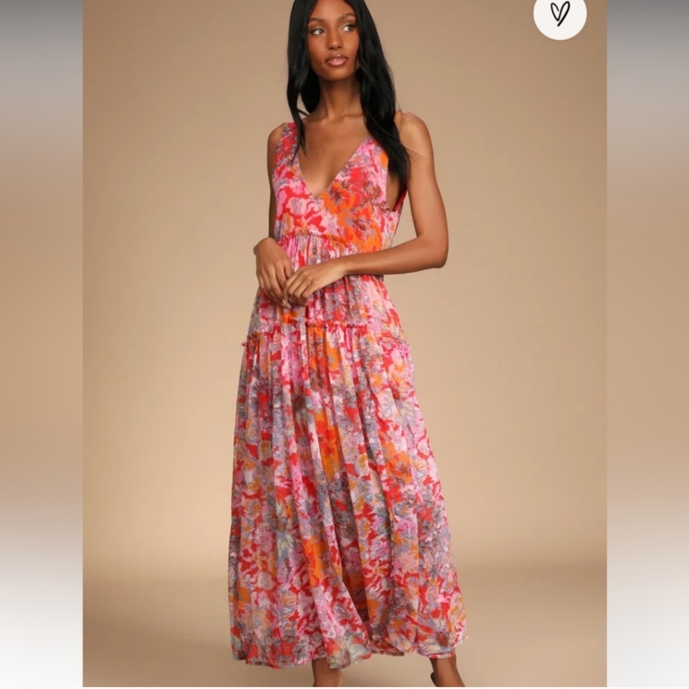 Free People Floral Maxi Dress in Pink and Orange